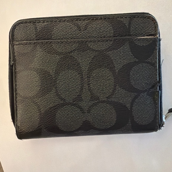 Coach Black Signature Zip Around Wallet Small Compact - Picture 3 of 5